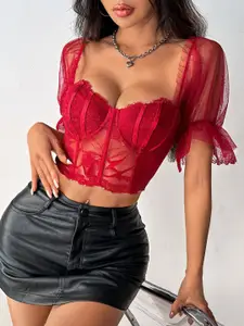 StyleCast Sweetheart Neck Flared Sleeve Bralette Crop Top