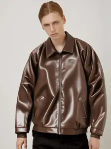 StyleCast x Revolte Men Spread Collar Solid Casual Leather Jacket