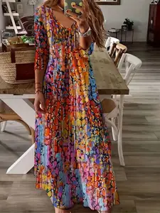 StyleCast Black Abstract Print V-Neck Maxi Dress