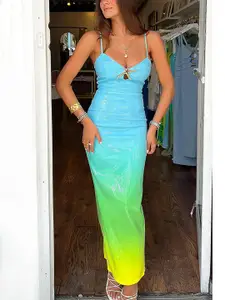 StyleCast x Revolte Women Colourblocked Shoulder Straps Bodycon Maxi Dress