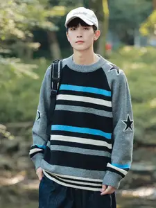 StyleCast x Revolte Men Striped Colourblocked Longline Pullover