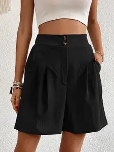 StyleCast Women Black Mid-Rise Cotton Regular Shorts