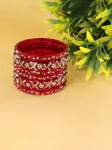 LAVAZZA Set Of 6 Zircon Diamond & Beads Work Glass Bangles