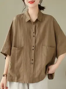 StyleCast Brown Shirt Collar Drop Shoulder Cotton Casual Shirt
