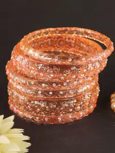 LAVAZZA Set Of 6 Zircon Diamond & Beads Work Glass Bangles