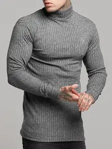 StyleCast x Revolte Men Ribbed Self Design Turtle Neck Pullover Sweater
