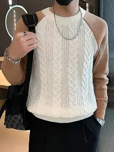 StyleCast x Revolte Men Cable Knit Round Neck Pullover Ribbed Sweater