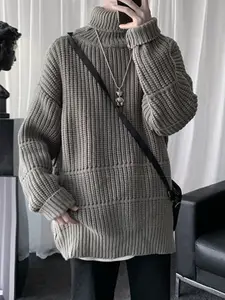 StyleCast x Revolte Men Ribbed Self Design Turtle Neck Pullover Ribbed Sweater