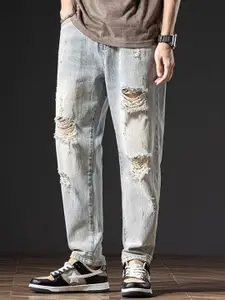StyleCast Women High-Rise Highly Distressed Light Fade Jeans
