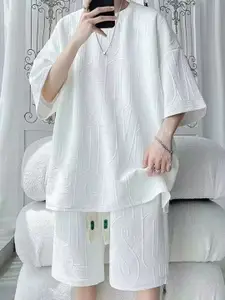 StyleCast White Typography Self-Design T-shirt With Shorts