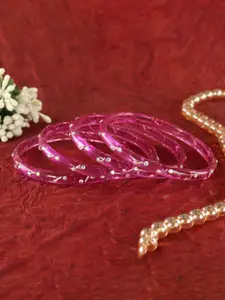 LAVAZZA Set Of 4 Zircon Diamond & Beads Work Glass Bangles