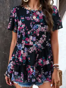 StyleCast Women Floral Printed Round Neck Chiffon Top