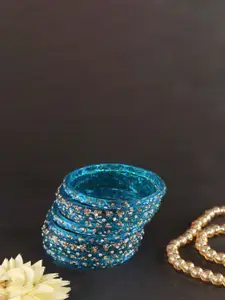 LAVAZZA Set Of 6 Zircon Diamond & Beads Work Glass Bangles