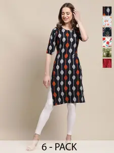 7Threads Women Pack Of 6 Ethnic Motifs Printed Kurtas