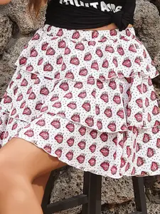 StyleCast White Graphic Printed Layered Flared Mini Skirt