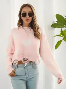 StyleCast Women Pink & White Crop Pullover