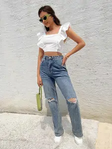 StyleCast Flutter Sleeve Georgette Crop Top