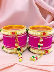 BeautyTrends Set Of 32 Gold-Plated AD Studded Latkan Chuda Bangle