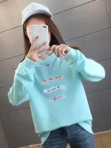 StyleCast x Revolte Typography Printed Cotton Longline Sweatshirt