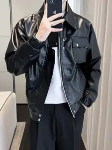 StyleCast x Revolte Men Spread Collar Solid Casual Leather Jacket