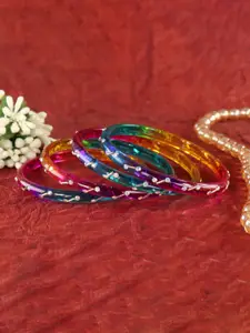 LAVAZZA Set Of 4 Zircon Diamond-Studded  & Beaded Work Glass Bangles