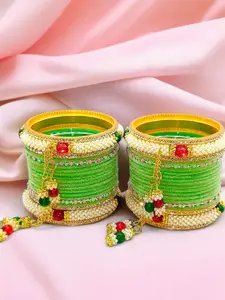 BeautyTrends Set Of 32 Gold-Plated AD Studded Latkan Chuda Bangle