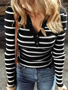 StyleCast x Revolte Women V-Neck Striped Pullover