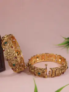 SGA FASHION Set Of 2 Gold-Plated AD Studded Temple Bangles
