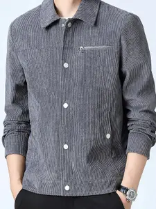 StyleCast x Revolte Men Grey Striped Casual Windcheater Jacket