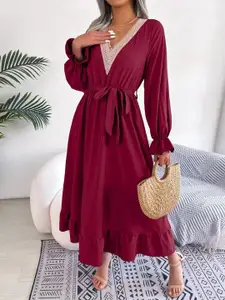 StyleCast Magenta Puff Sleeves Maxi Dress