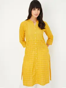 max Women Checked Thread Work Cotton Kurta