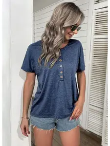 StyleCast Women Solid Henley Neck T-shirt
