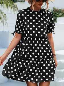 StyleCast x Revolte Polka Dot Printed Gathered & Tiered Mini A-Line Dress