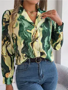 StyleCast Green Abstract Printed Cuban Collar Casual Shirt