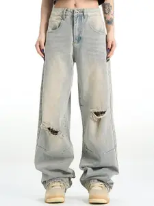 StyleCast Men Wide Leg Highly Distressed Heavy Fade Cotton Jeans