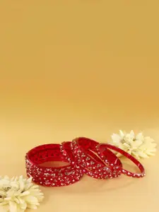 LAVAZZA Set Of 6 Zircon Diamond & Beads Work Glass Bangles