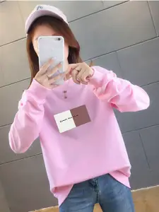 StyleCast x Revolte Pink Typography Printed Sweatshirt