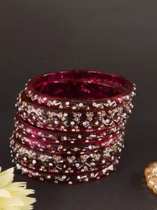 LAVAZZA Set Of 6 Zircon Diamond & Beads Work Glass Bangles