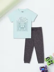 max Boys Printed Short Sleeves Pure Cotton T-shirt With Joggers