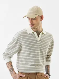 Snitch Men Striped Polo Collar Cotton T-shirt