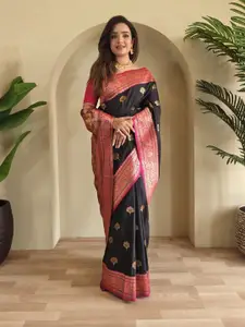 Anouk Women Black Woven Design Silk Blend Handloom Banarasi Saree