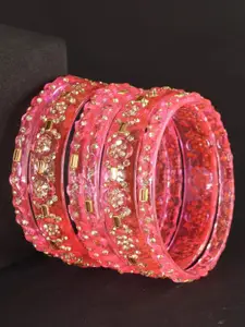 LAVAZZA Set Of 6 Zircon Diamond & Beads Work Glass Bangles