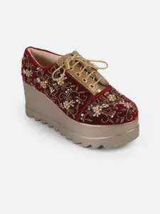 Mochi Ethnic Embellished Wedge Pumps