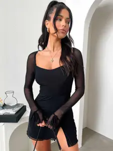 StyleCast Black Solid Mini Bodycon Dress