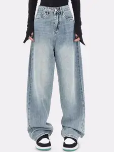 StyleCast Women Wide Leg High-Rise Heavy Fade Denim Jeans