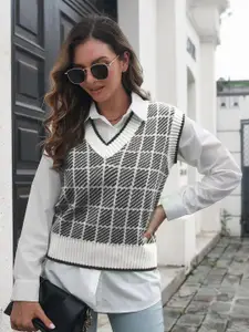 StyleCast Women Black & White Checked Sweater