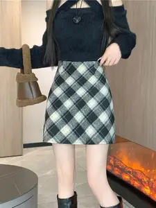 StyleCast Black & White Checked Pencil Mini Skirt