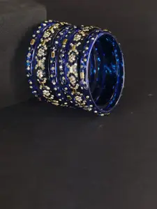 LAVAZZA Set Of 6 Zircon Diamond & Beads Work Glass Bangles