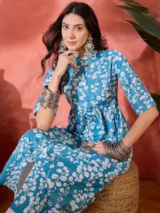 Sangria Women Floral Printed Screen Print Daily Cotton A-Line Kurta