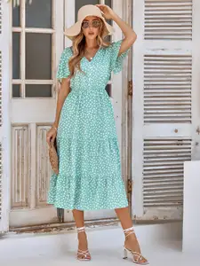 StyleCast Green Floral Print A-Line Midi Dress